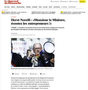 Hervé Novelli : «Monsieur le Ministre, écoutez les entrepreneurs !»